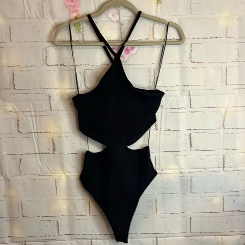 ZARA CUTOUT RIBBED BLACK SLEEVELESS BODYSUIT NEW LARGE - Picture 7 of 14